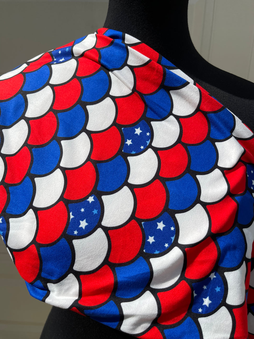 Red, white, blue mermaid scales capris