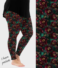 Load image into Gallery viewer, RTS - Alcohol Ink Burgundy Flowers Leggings w/ Pockets
