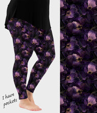 Load image into Gallery viewer, RTS - Alcohol Ink Violet Flowers Leggings w/ Pockets
