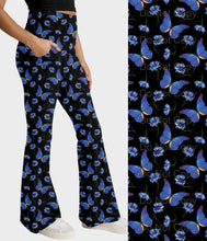 Load image into Gallery viewer, RTS - Blue Flower Butterfly Flare Leggings w/ Pockets
