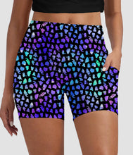 Load image into Gallery viewer, Blue and Purple Animal Print Biker Shorts w/ Pockets-TC#
