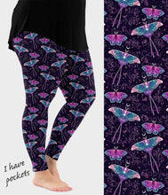 Load image into Gallery viewer, RTS - Enchanted Night Moth Leggings w/ Pockets
