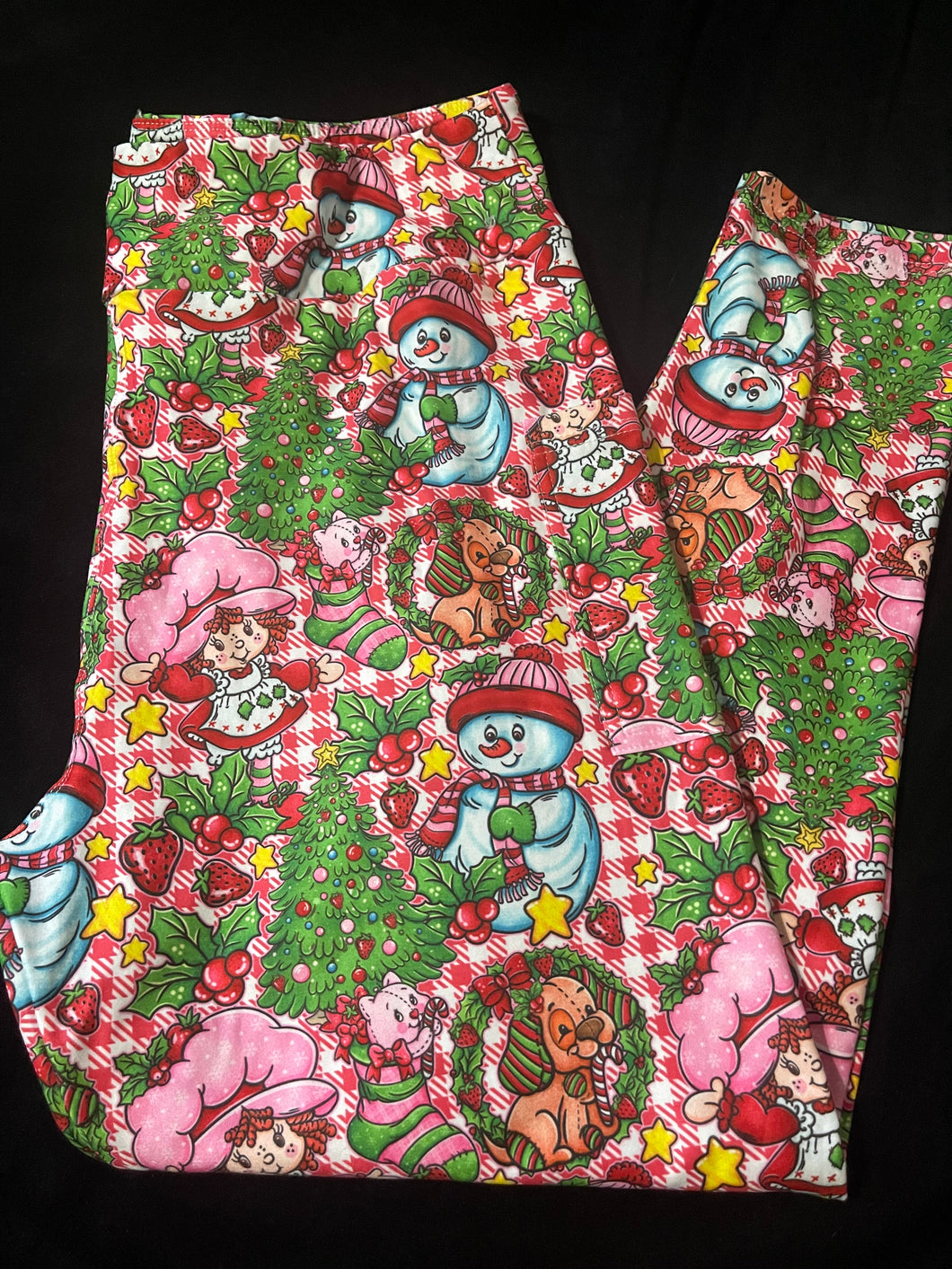 Pink plaid berry Christmas leggings