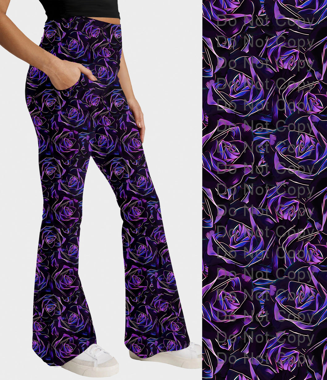 RTS - Midnight Rose Flare Leggings w/ Pockets