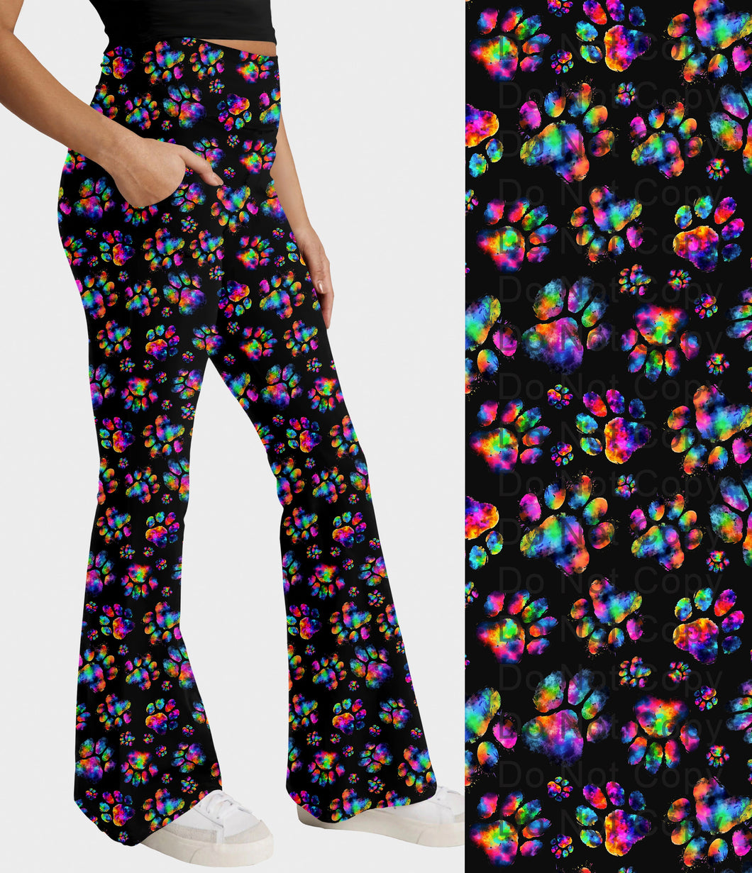 RTS - Tie Dye Paws Flare Leggings w/ Pockets