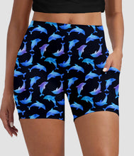 Load image into Gallery viewer, TC3- Watercolor Dolphins Biker Shorts w/ Pockets
