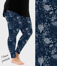 Load image into Gallery viewer, RTS - Indigo Blossom Faux Denim Leggings w/ Pockets
