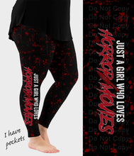 Load image into Gallery viewer, RTS - Just a Girl Who Loves Horror Movies Side Design Leggings w/ Pockets
