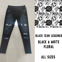 Load image into Gallery viewer, LEGGING JEAN RUN-BLACK WHITE FLORAL (ACTIVE BACK POCKETS)

