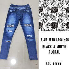 Load image into Gallery viewer, LEGGING JEAN RUN-BLACK WHITE FLORAL (ACTIVE BACK POCKETS)
