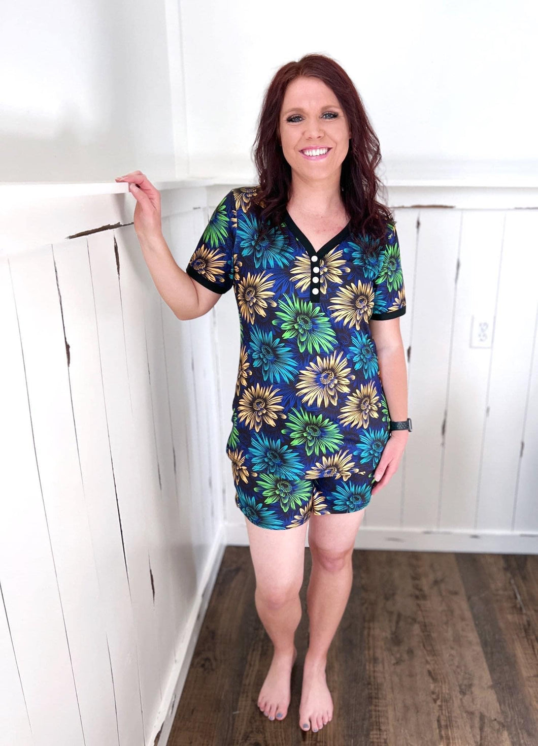 Blue Sunflower shorts pjs