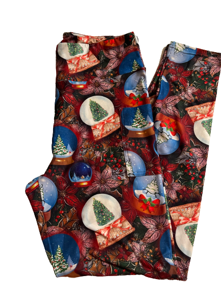 Poinsettia snow globe leggings with pockets