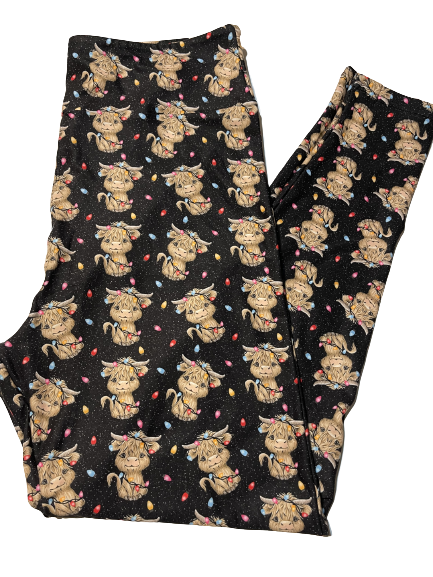 Christmas highland cow leggings