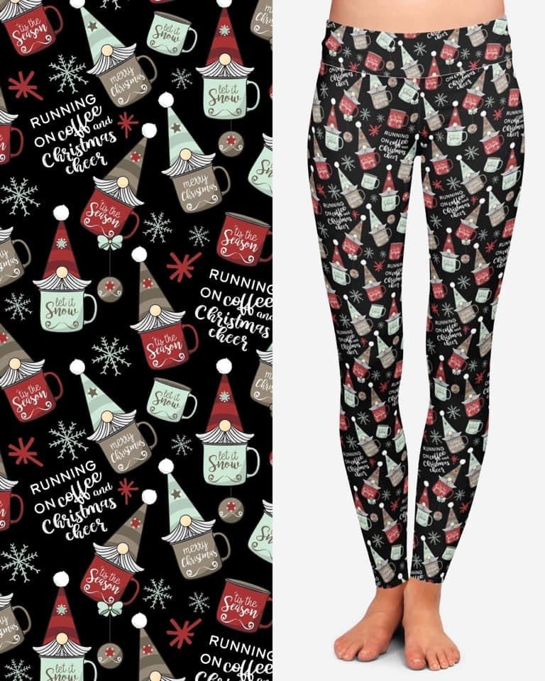 Coffee & Christmas cheer gnome leggings with pockets