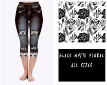 Load image into Gallery viewer, LEGGING JEAN RUN-BLACK WHITE FLORAL (ACTIVE BACK POCKETS)
